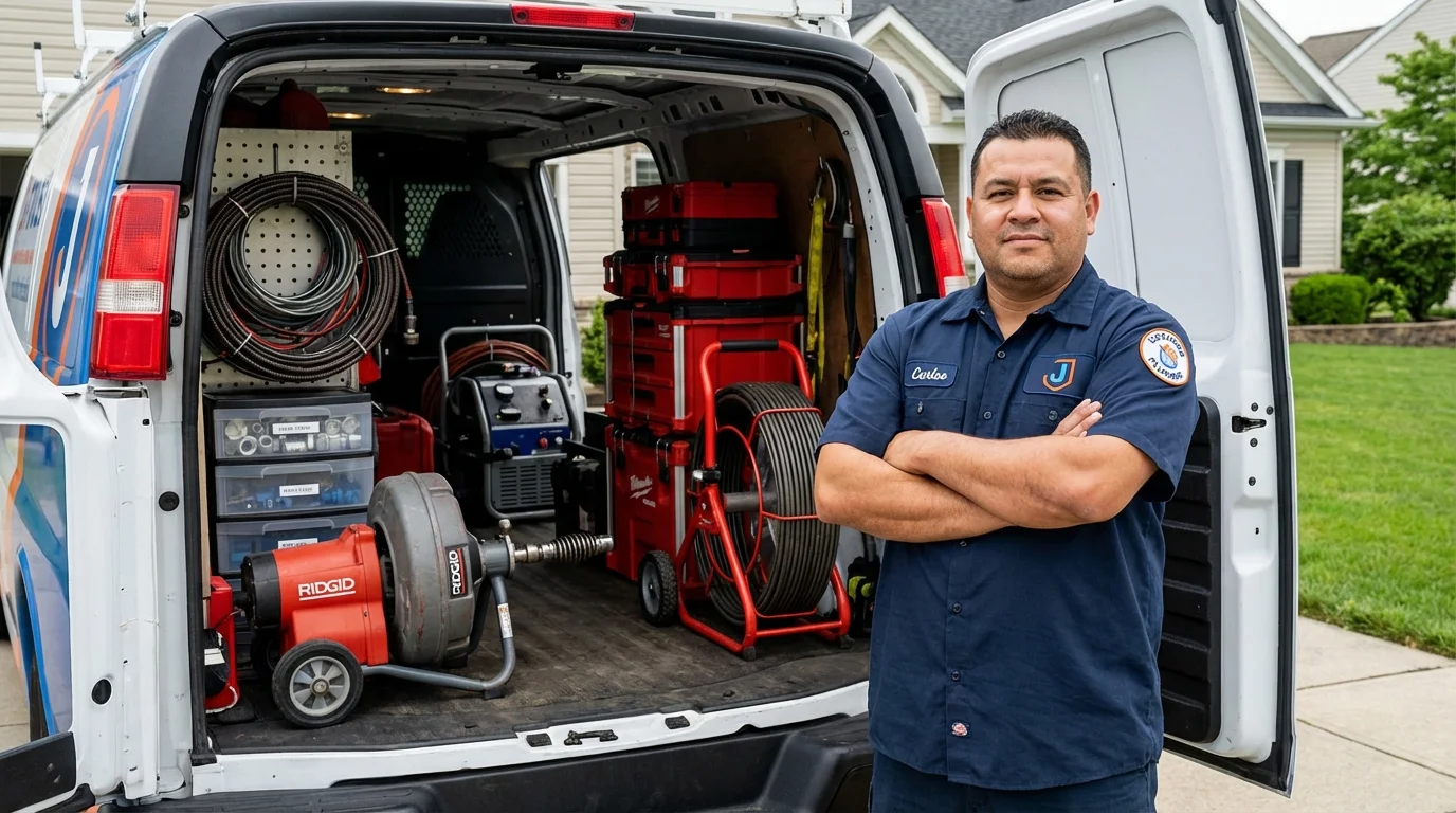 Professional drain cleaning equipment and Johns Plumbing LLC plumber in Ladd