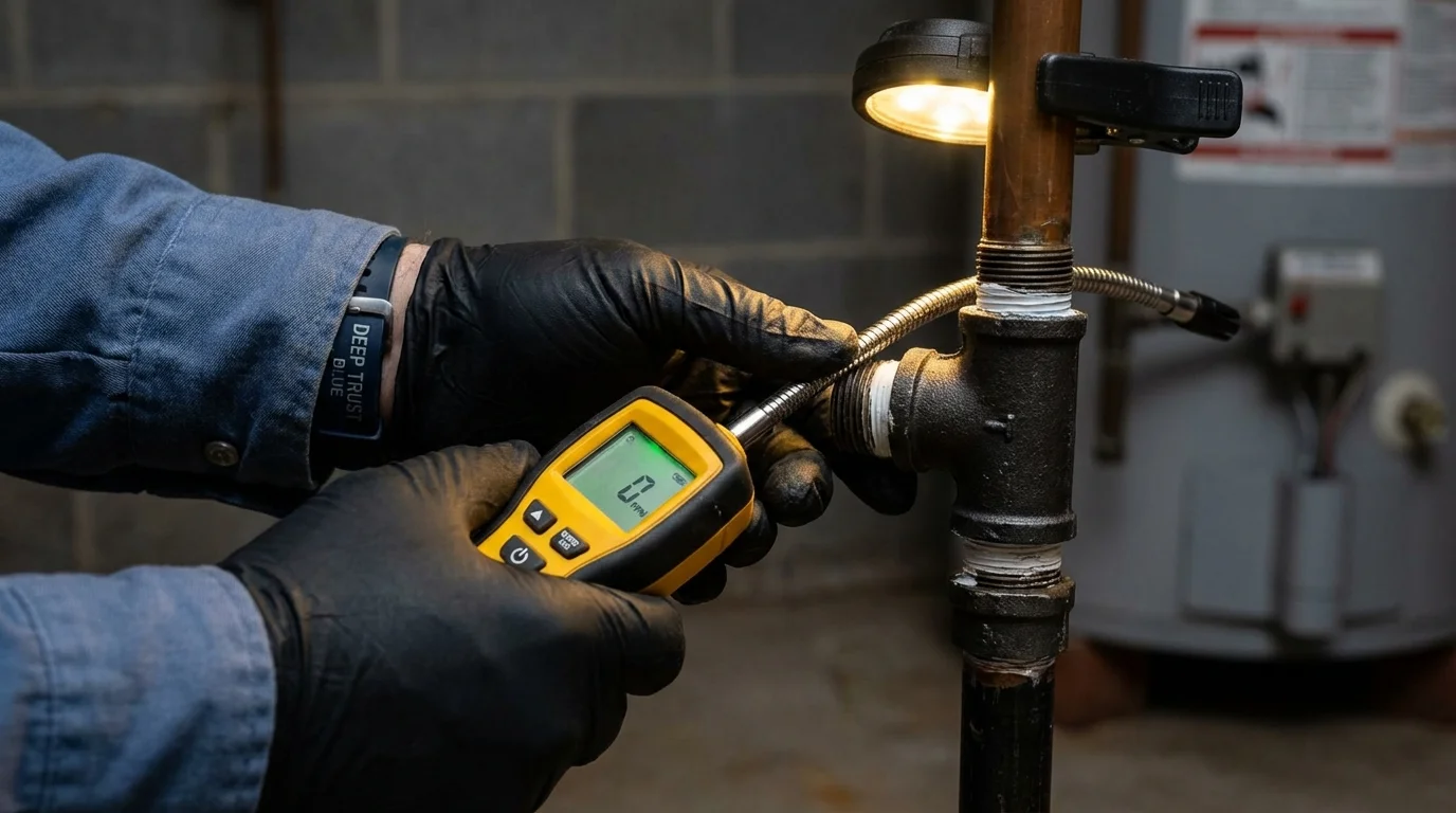 Gas leak detection with electronic sniffer by Johns Plumbing LLC in Ladd