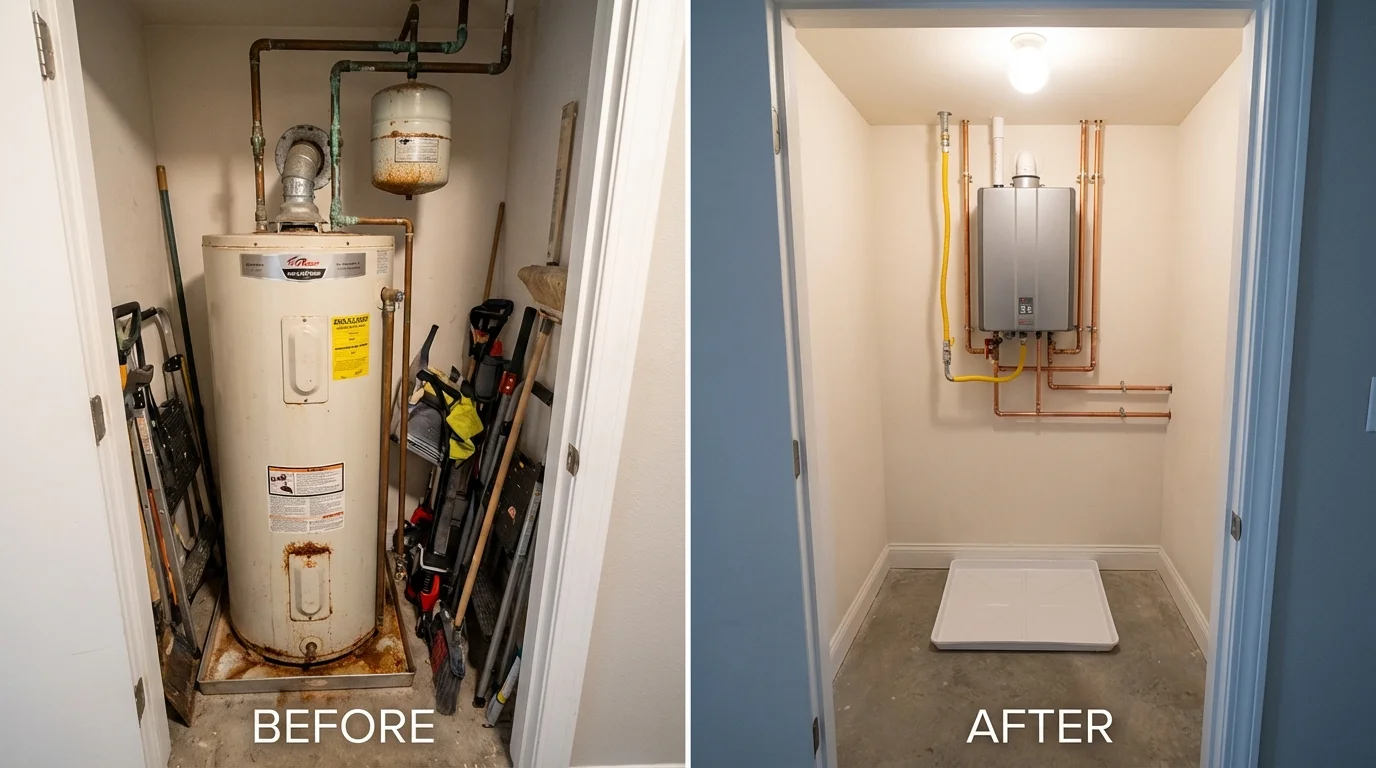 Tank water heater versus wall-mounted tankless unit comparison for Ladd, IL homeowners
